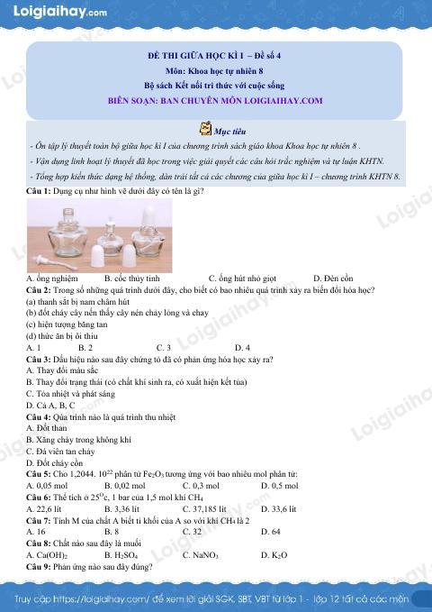 Đề thi giữa kì 1 KHTN 8 Kết nối tri thức - Đề số 4